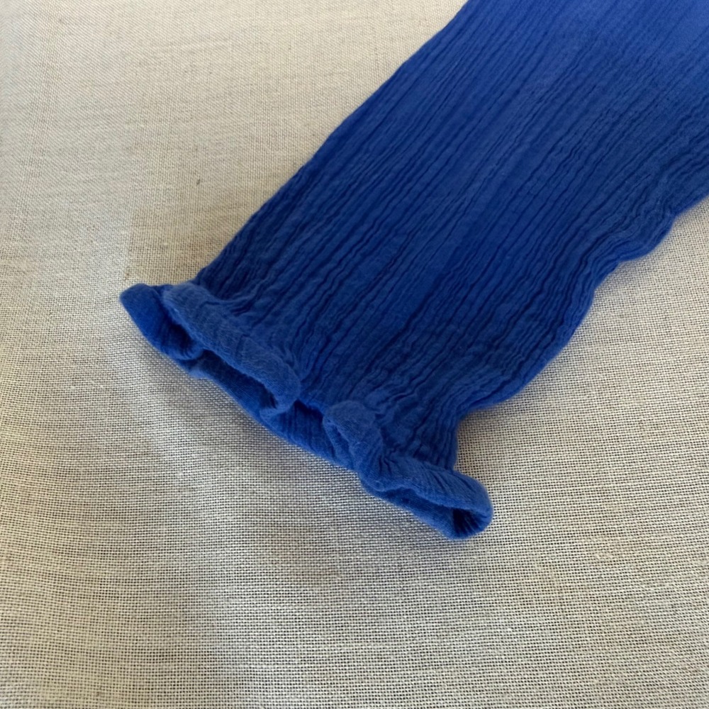 Old Navy Womens XS Royal Blue Cotton Gauze 3/4 Lettuce Hem Sleeve Blouse Top Off - Picture 9 of 10